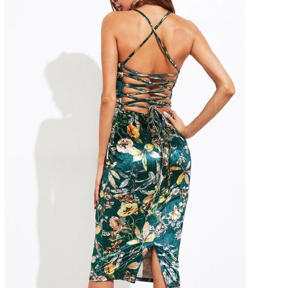 SHEIN Green Floral Midi Dress - Picture 1 of 3